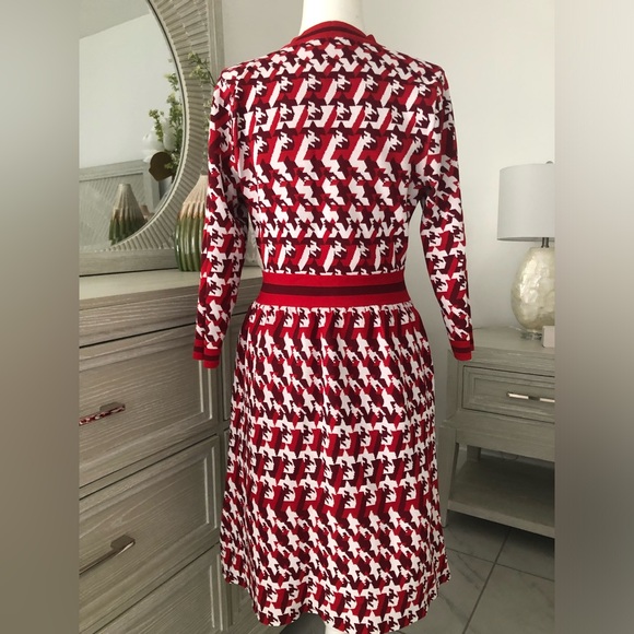 New York & Company Red and White Patterned Midi Dress - Picture 3 of 6